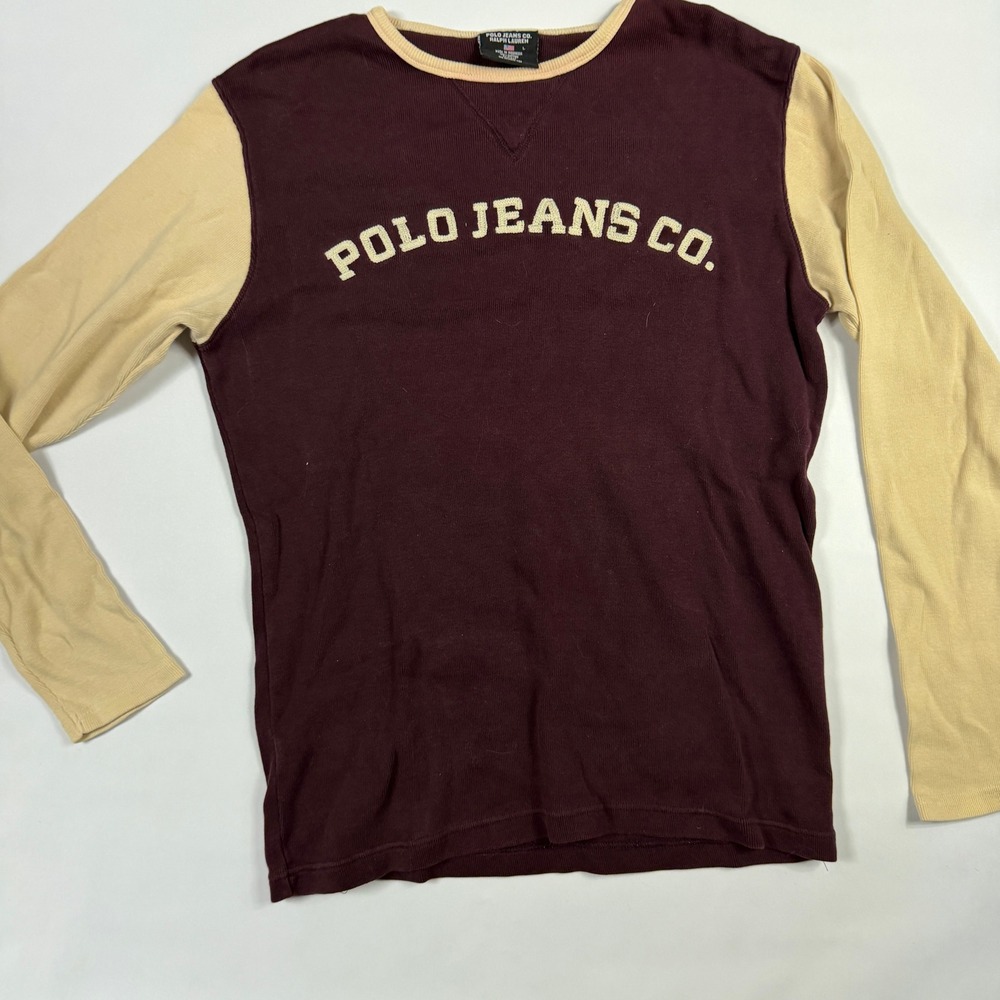 Vintage Polo Jeans Co Ralph Lauren Thermal Shirt Large Burgundy Y2K Long Sleeve